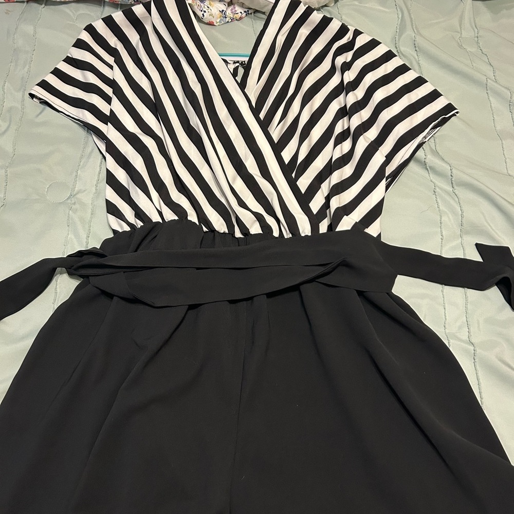 SHEIN Monochrome Striped Wrap Jumpsuit